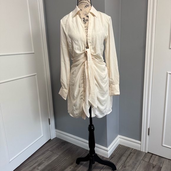 Elegant Cream Tie-Front Dress by Dynamite - Picture 2 of 7